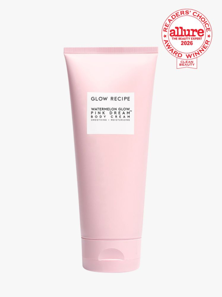 Bottle of Glow Recipe Body Cream on white background